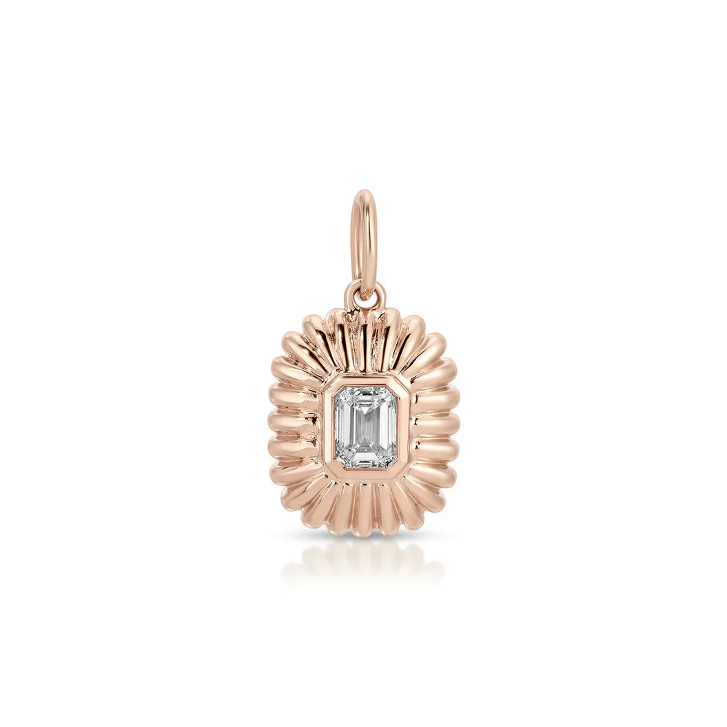 EF-Collection Fluted Emerald Cut Diamond Charm in rose gold on white background 