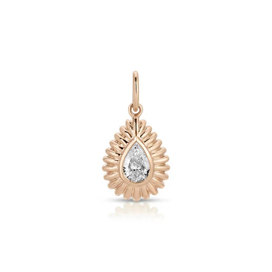 EF-Collection Fluted Pear Diamond Charm in rose gold on white background 