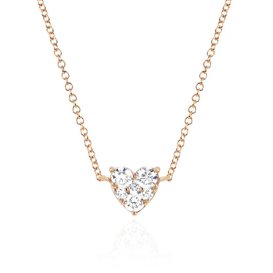 EF-Collection Full Cut Diamond Heart Choker Necklace in rose gold on white background 