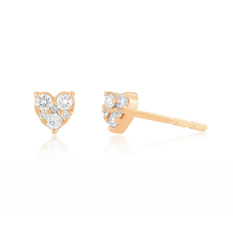 EF Collection Full Cut Diamond Mini Heart Stud Earring in rose gold on white background. 