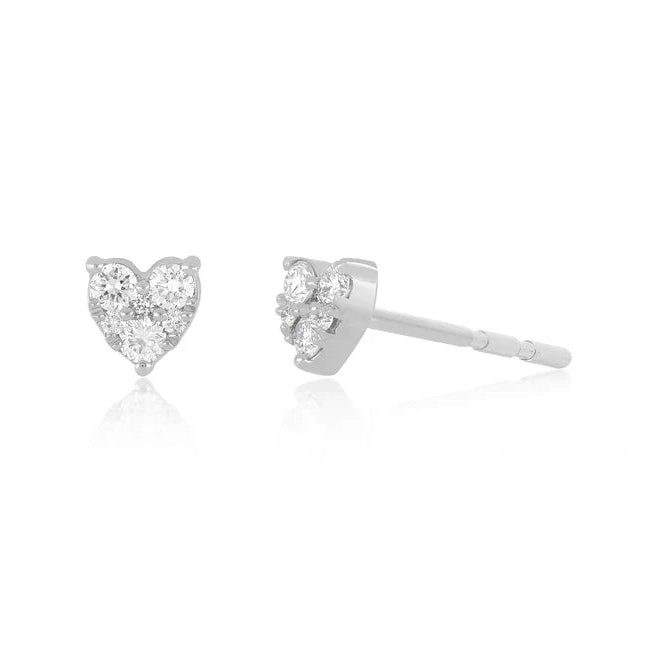 EF Collection Full Cut Diamond Mini Heart Stud Earring in white gold on white background. 
