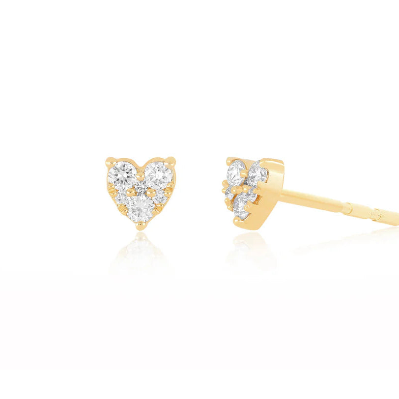 EF Collection Full Cut Diamond Mini Heart Stud Earring in yellow gold on white background. 