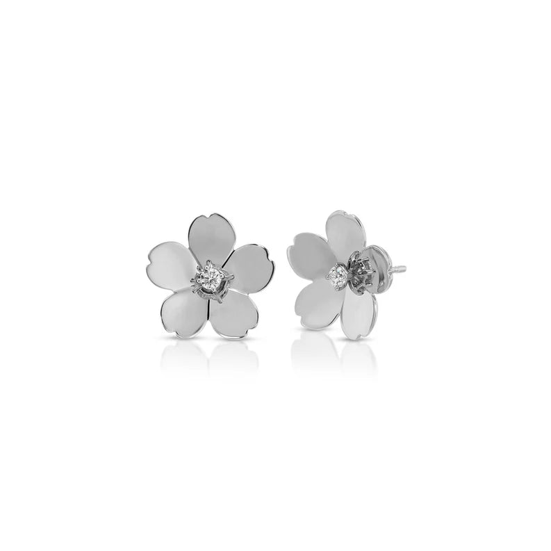 EF Collection Gold and Diamond Jumbo Cherry Blossom Stud Earrings in white gold displayed on white background.