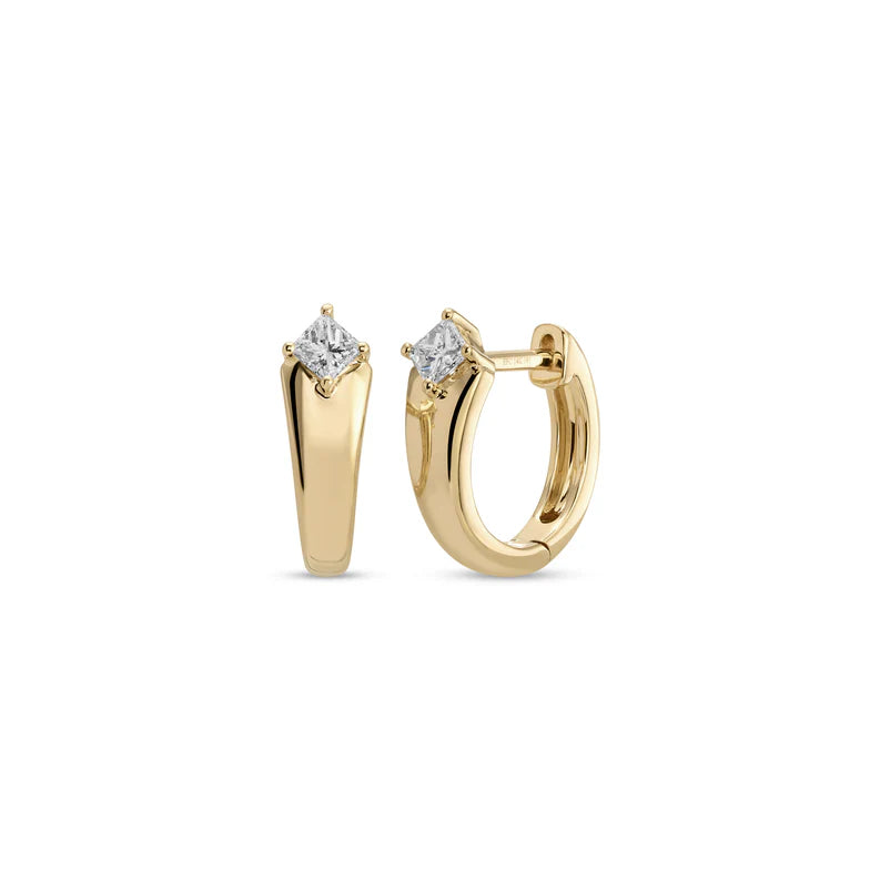 EF Collection Gold and Diamond Kate Huggie Earrings in yellow gold on white background. 