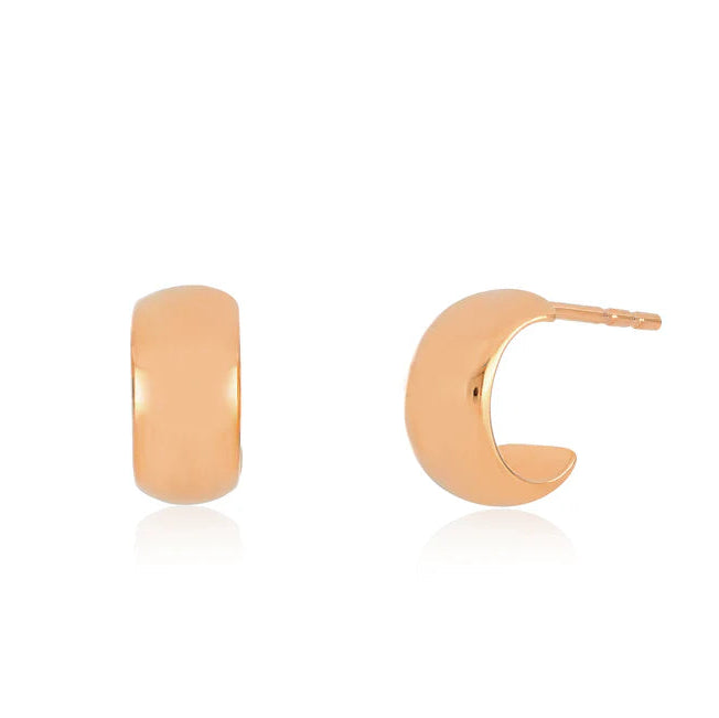 EF Collection Gold Bubble Huggie Earrings in rose gold on white background. 