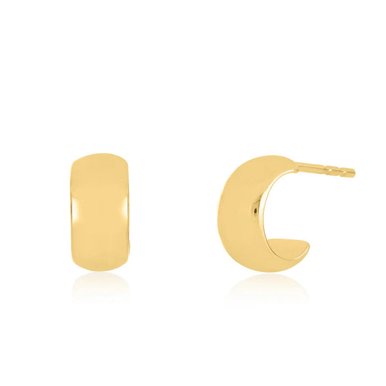 EF Collection Gold Bubble Huggie Earrings in yellow gold on white background. 