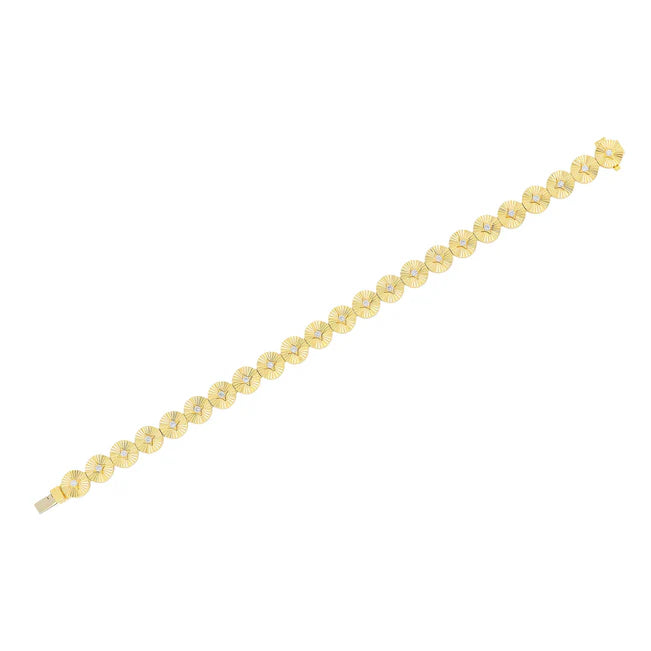 Full photo of EF Collection Gold & Diamond Fluted Disc Eternity Bracelet in yellow gold on white background. 