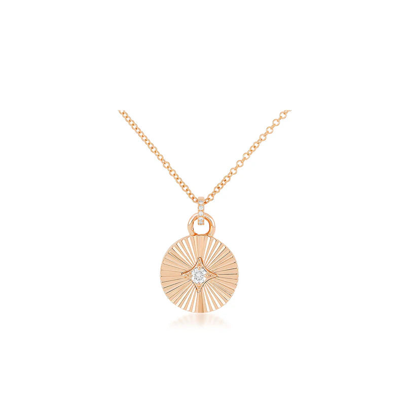 EF Collection Gold & Diamond Fluted Disc Necklace in rose gold on white background. 