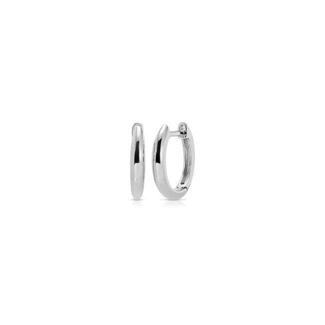 EF Collection Gold Dome Huggie Earring in white gold on white background 
