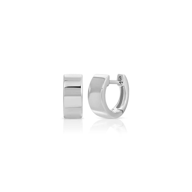 Ef collection Gold Jumbo Huggie Earrings in white gold displayed on a white background. 
