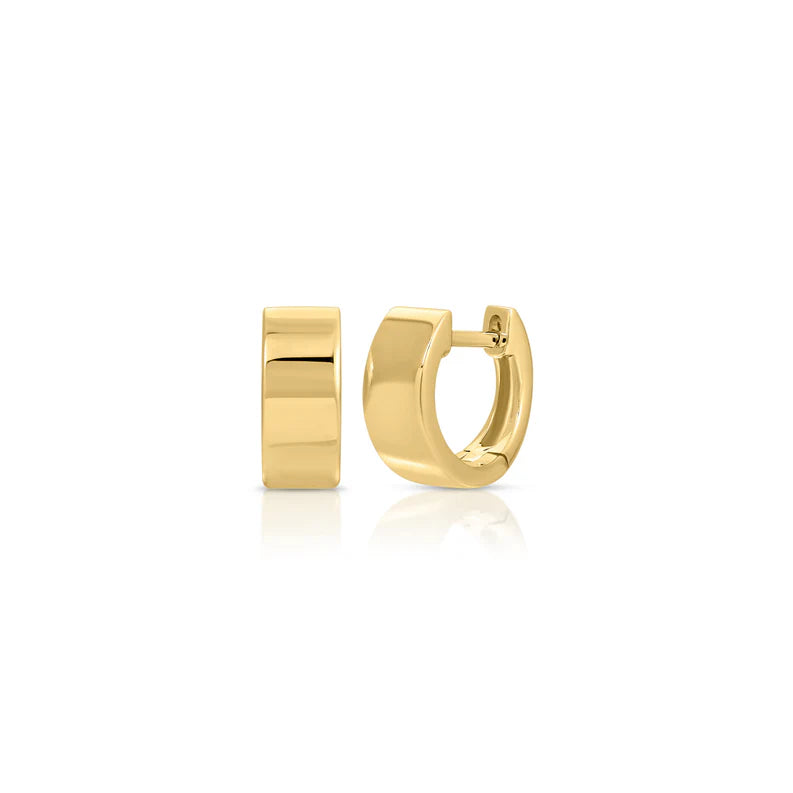 Ef collection Gold Jumbo Huggie Earrings in yellow gold displayed on a white background. 