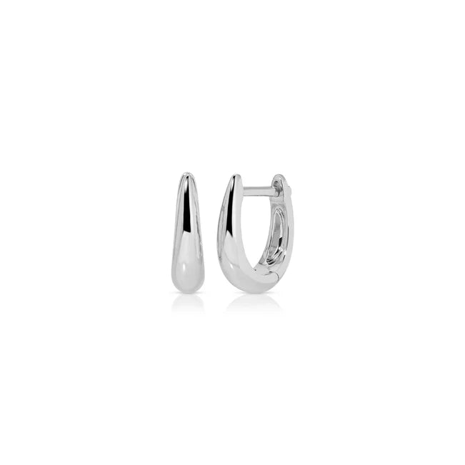 EF Collection Gold Mini Maeve Huggie Earrings in white gold displayed on white background 