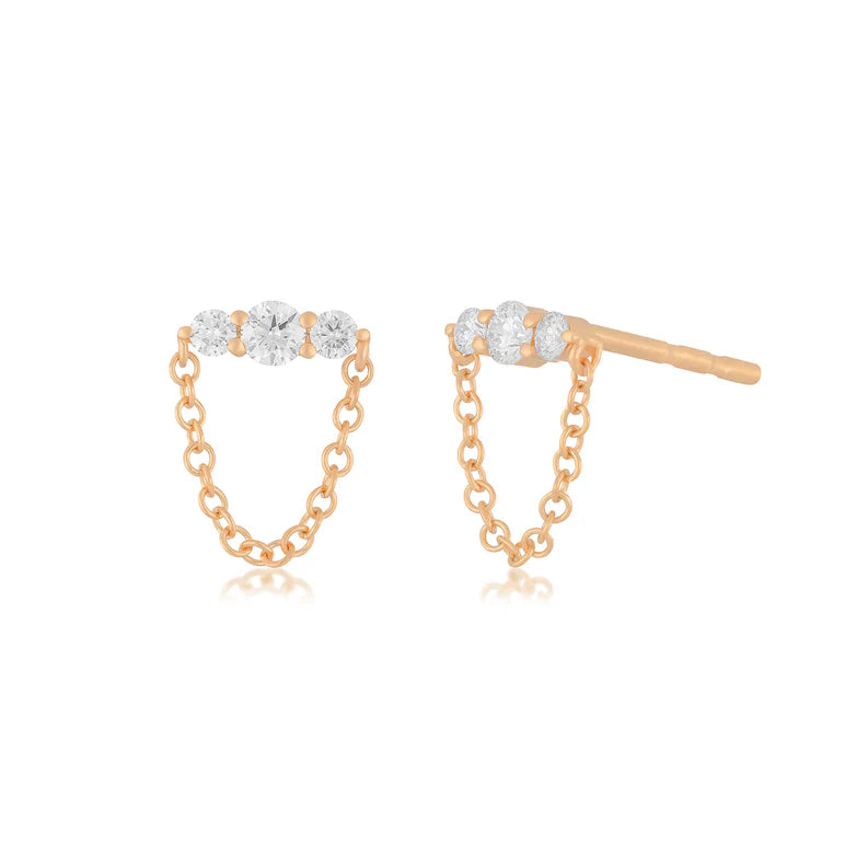 EF Collection Graduated Diamond Bar Chain Stud Earring in rose gold on white background. 