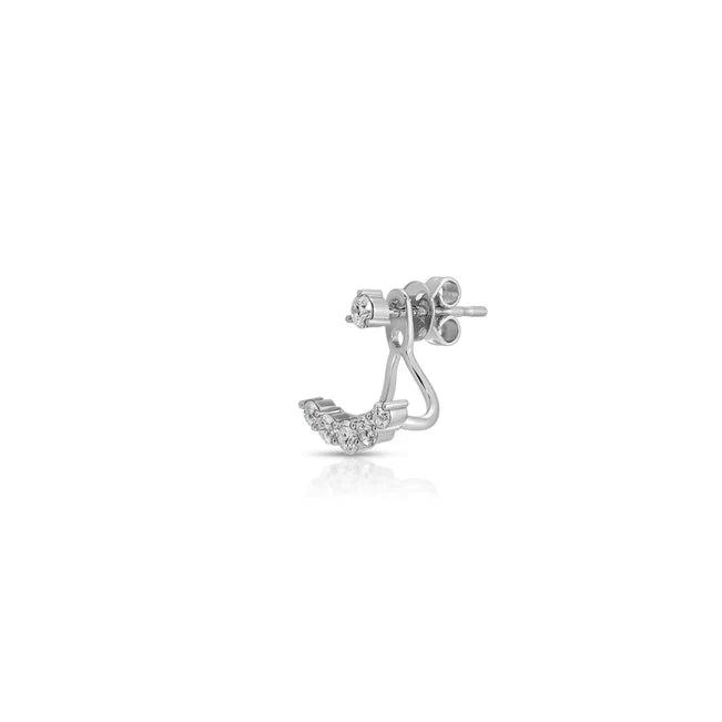 Single EF Collection Graduated Diamond Ear Jackets in white gold on white background.