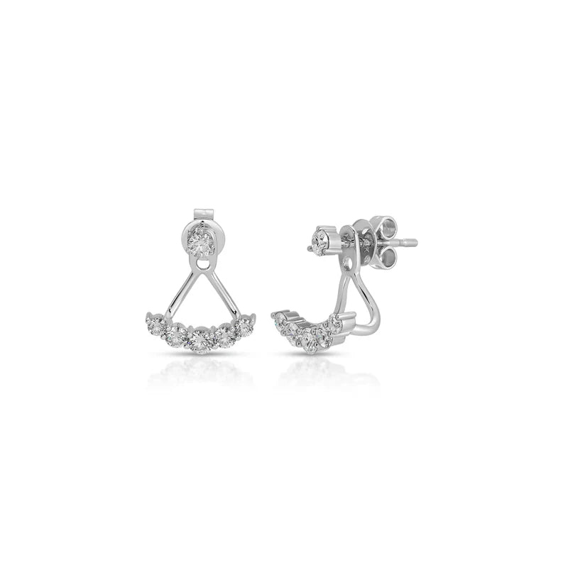 EF Collection Graduated Diamond Ear Jackets in white gold on white background.