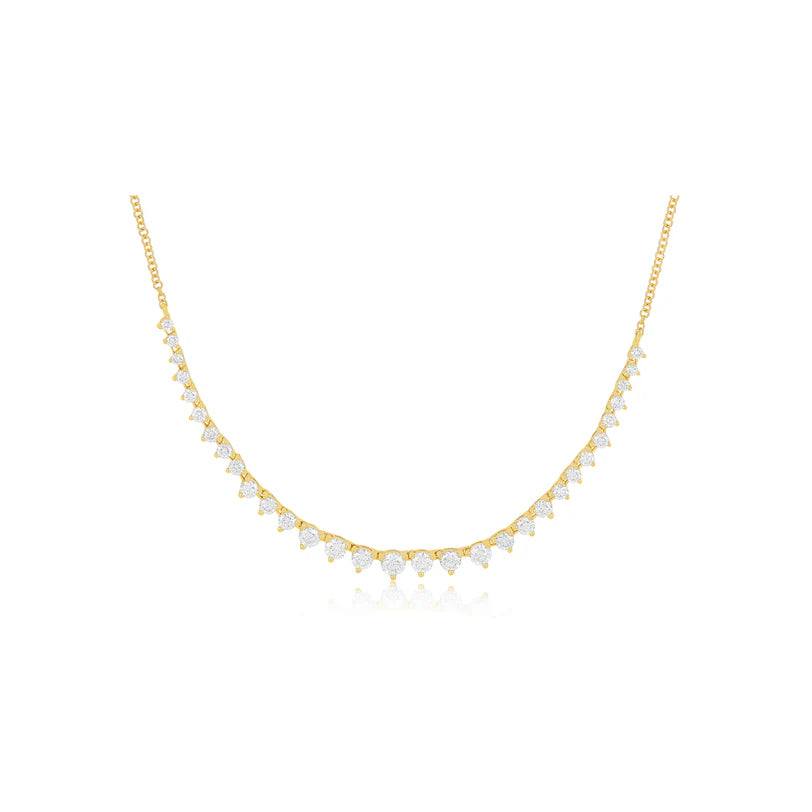 Product shot of EF-Collection Graduated Diamond Necklace in yellow gold on white background 