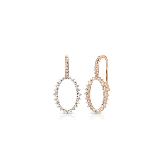 EF Collection Graduated Diamond Oval Earrings in rose gold on a white background.