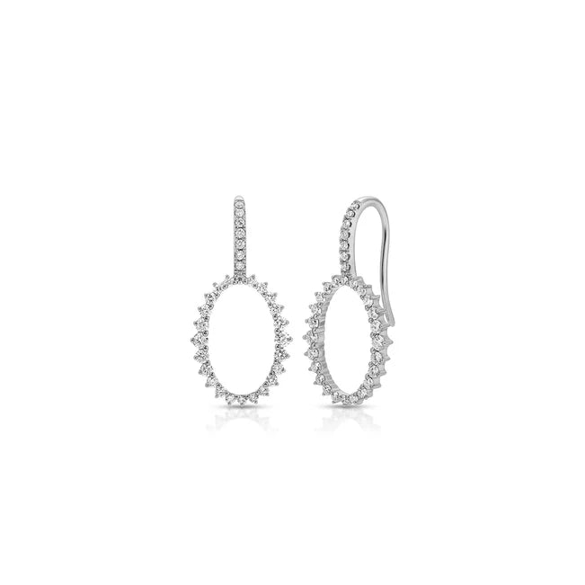 EF Collection Graduated Diamond Oval Earrings in white gold on a white background.