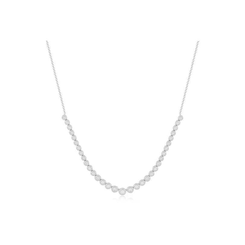 EF Collection Graduated Diamond Pillow Necklace in white gold on white background. 