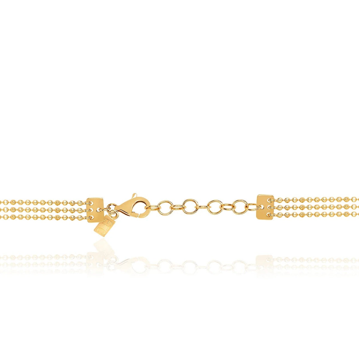 Clasp of EF-Collection Hasson Triple Layered Chain Necklace in yellow gold on white background 