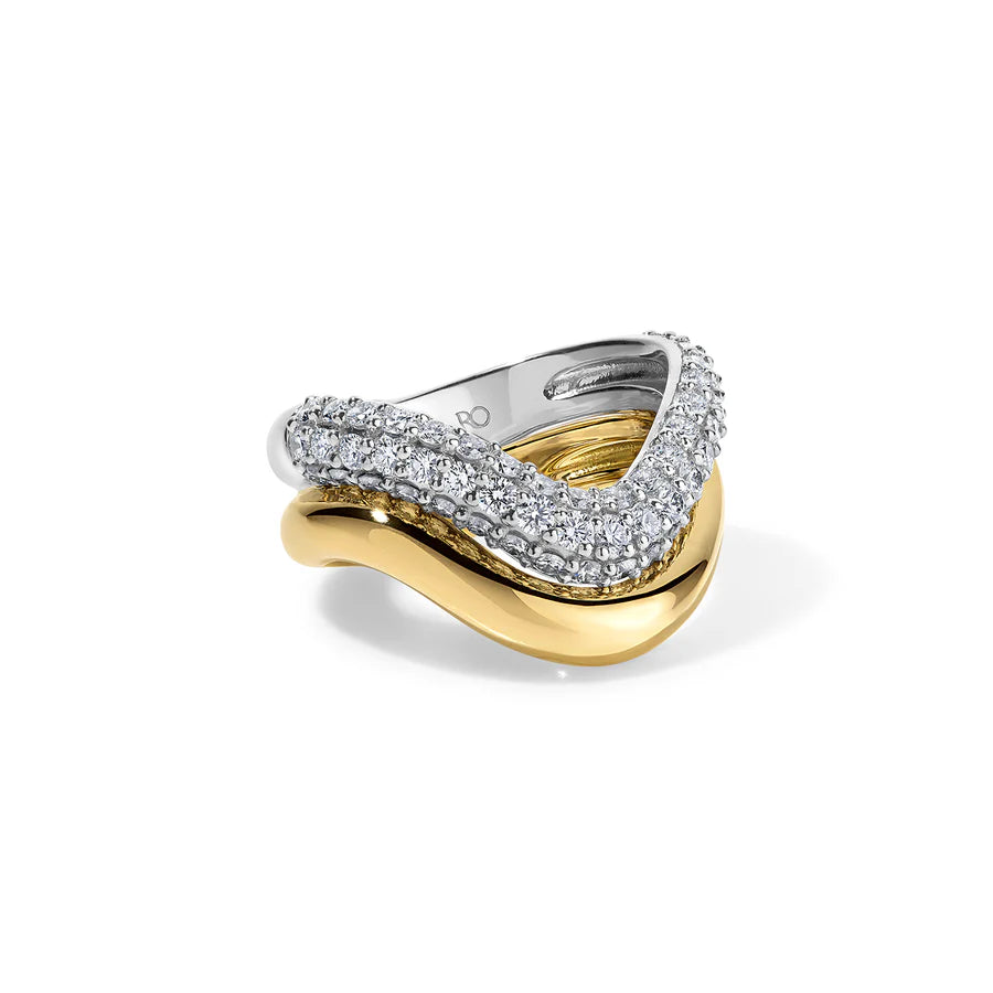 Side of Rosario Navia Helium Double Pave Ring in yellow gold on white background 