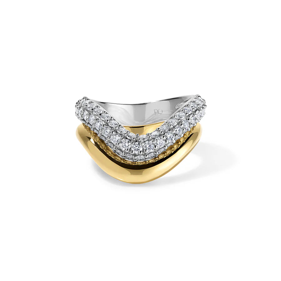 Rosario Navia Helium Double Pave Ring in yellow gold on white background.