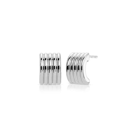 EF-Collection Jumbo Fluted Stud Earrings in white gold on white background 