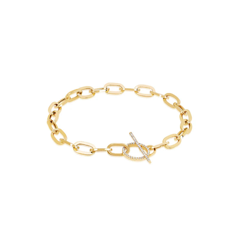 EF Collection Jumbo Link Chain & Diamond Toggle Bracelet in yellow gold on white background. 