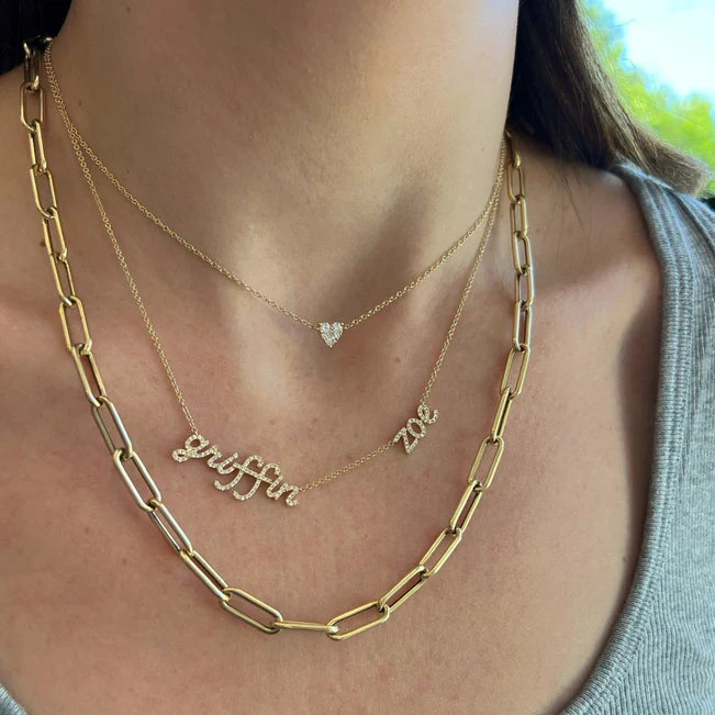 EF Collection Jumbo Lola Chain Necklace & Triple Wrap Bracelet in yellow gold on models neck