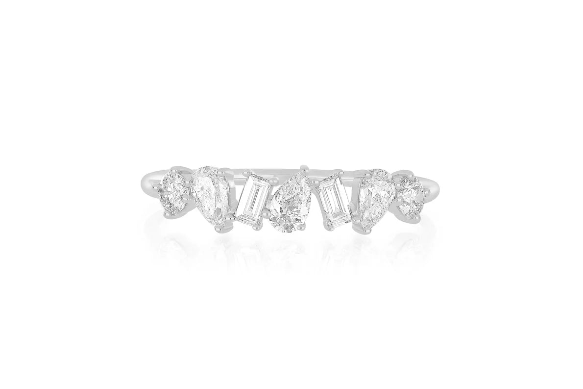 EF Collection Jumbo Multifaceted Diamond Ring in white gold on white background. 