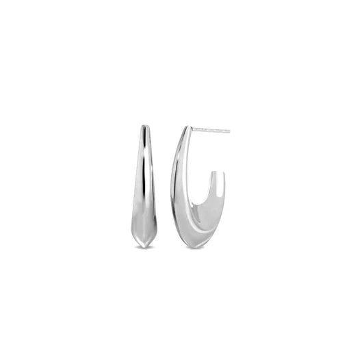 EF-Collection Knife Edge Hoop Earrings in white gold on white background 