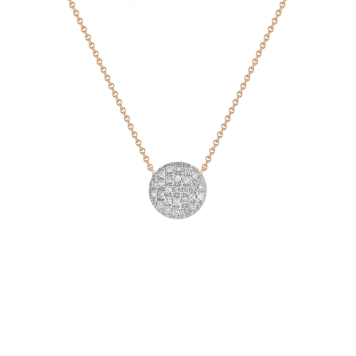 Product Shot of Dana Rebecca Designs Lauren Joy Medium Disc Necklace in Rose Gold/ White Gold