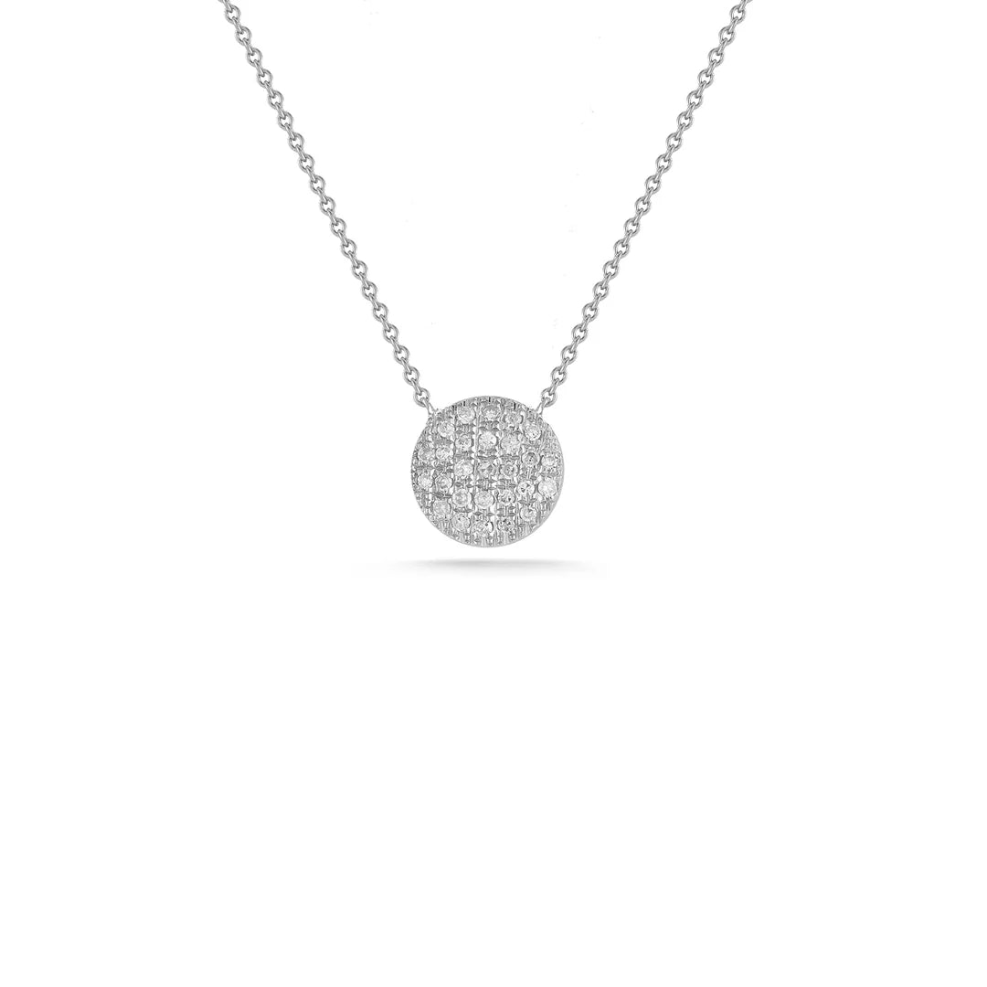 Dana Rebecca Designs Lauren Joy Medium Disc Necklace in white gold on white background 