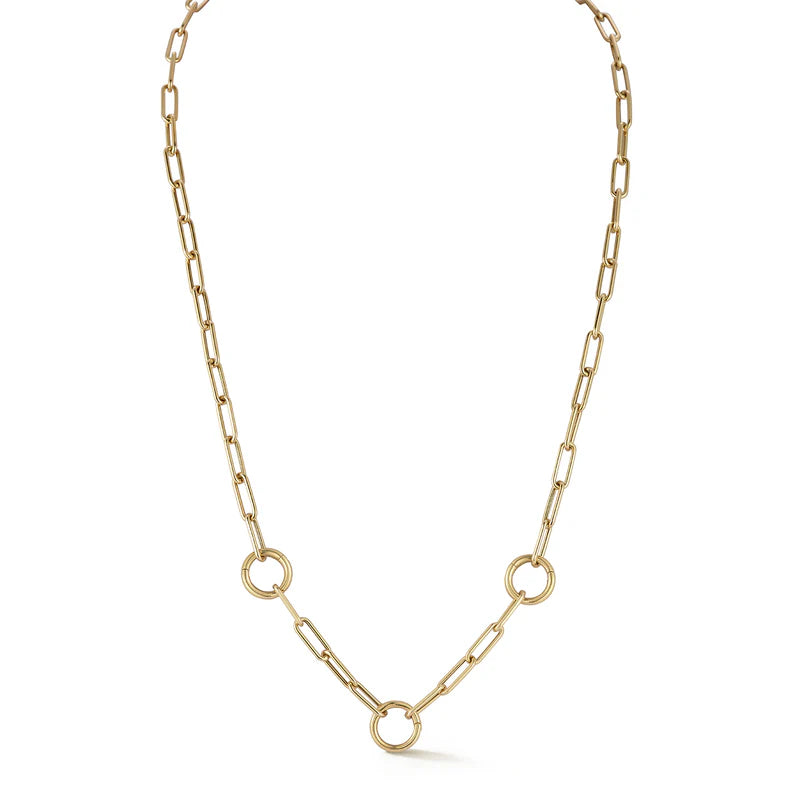 EF Collection Lola Triple Enhanced Chain Necklace in yellow gold on white background. 