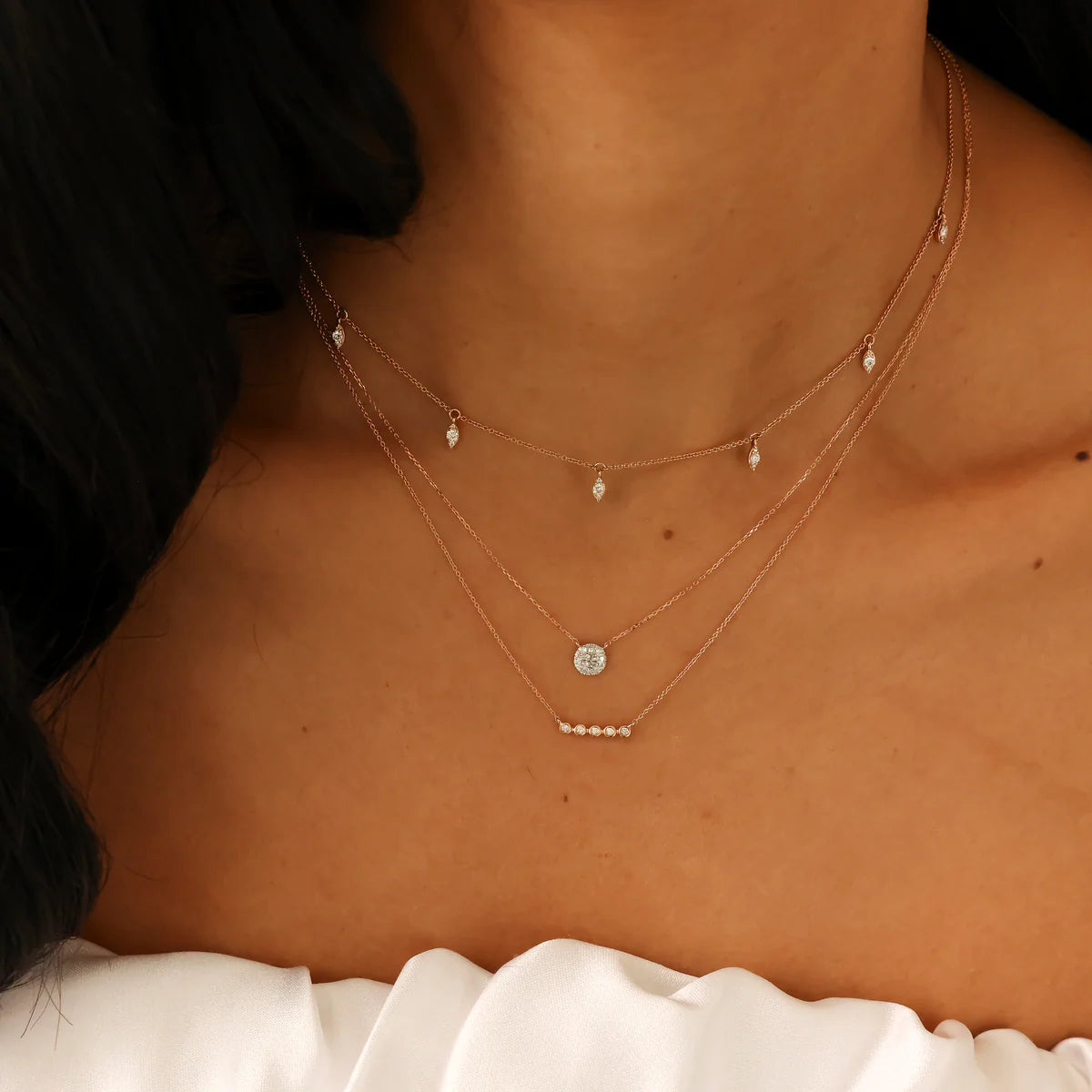 close up of Dana Rebecca Designs Lulu Jack Mini Bezel Bar Necklace in rose Gold