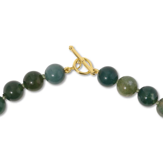EF-Collection Luna Necklace With Moss Agate Beads on white background showing its clasp