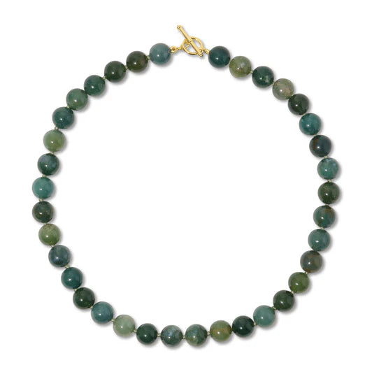 EF-Collection Luna Necklace With Moss Agate Beads on white background 