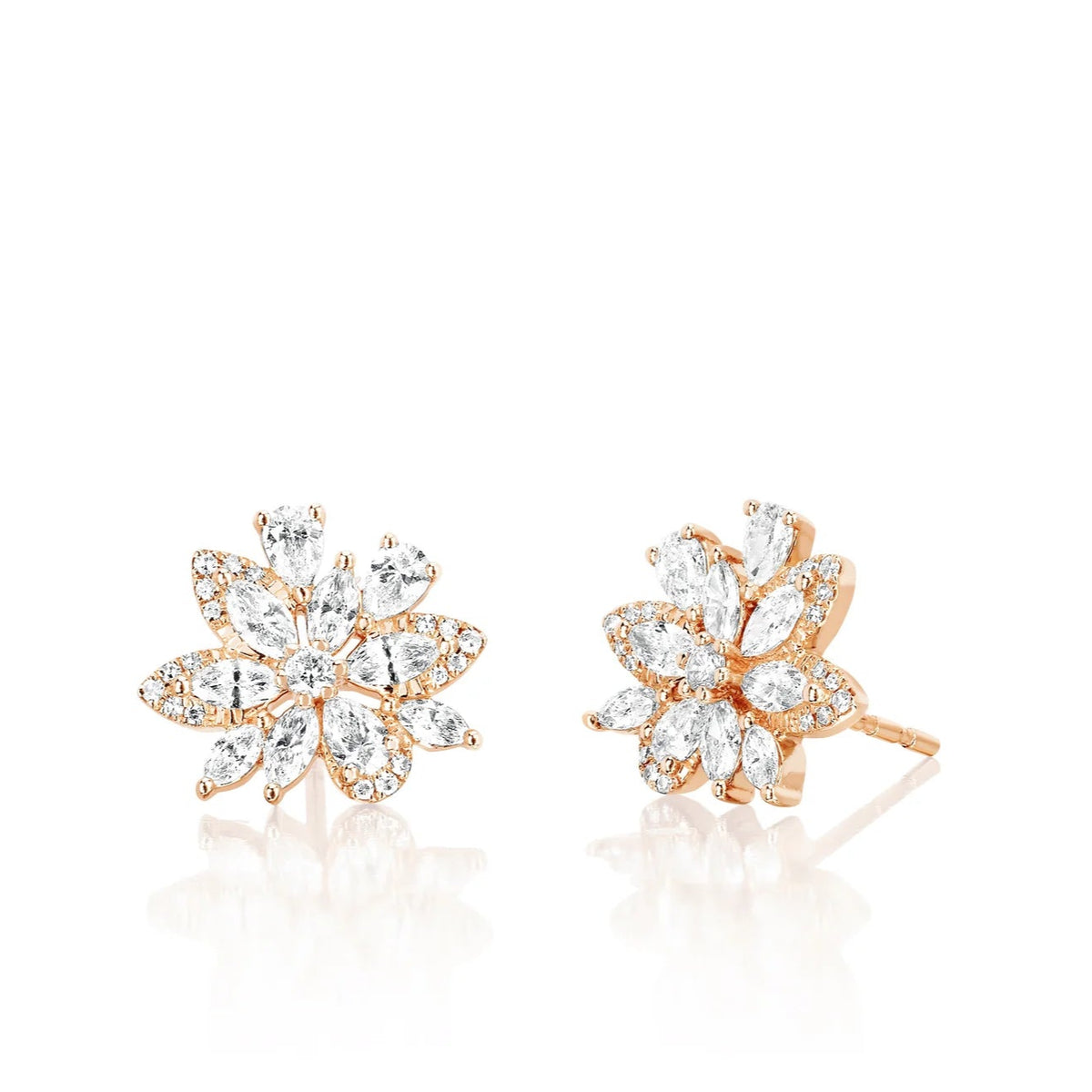 EF-Collection Marquise Diamond Cluster Stud Earrings in rose gold on white background 