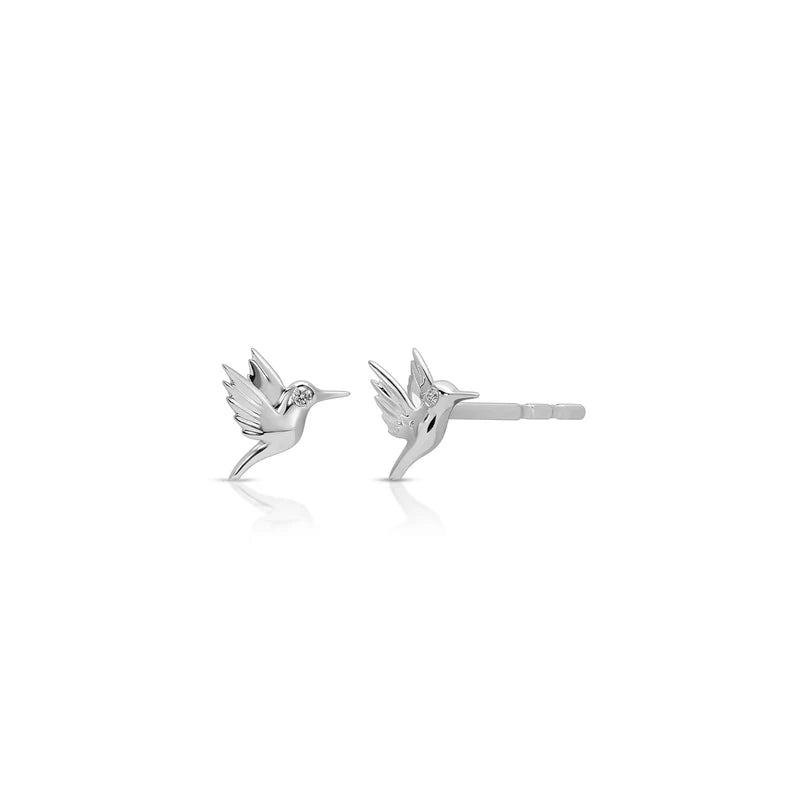 EF Collection Mini Hummingbird Stud Earring in white gold on white background.