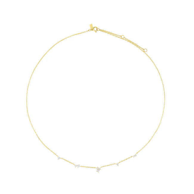 Full photo of EF Collection Multi Diamond Cluster Necklace in yellow gold on white background. 