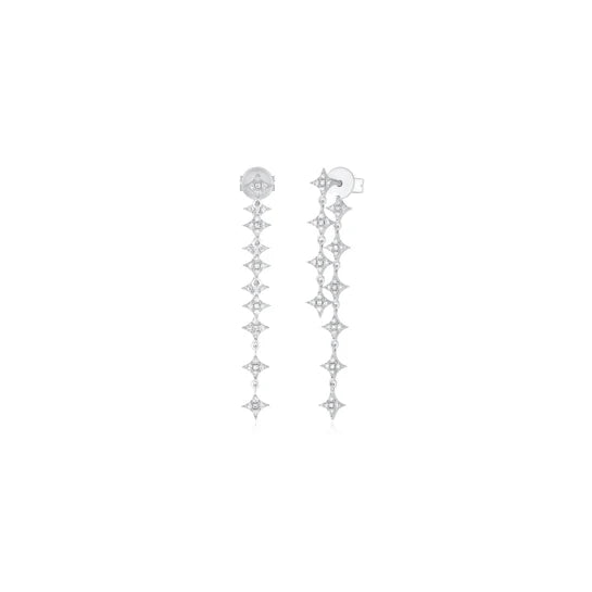 EF-Collection Multi Diamond Sparkle Drop Earrings in white gold on white background 