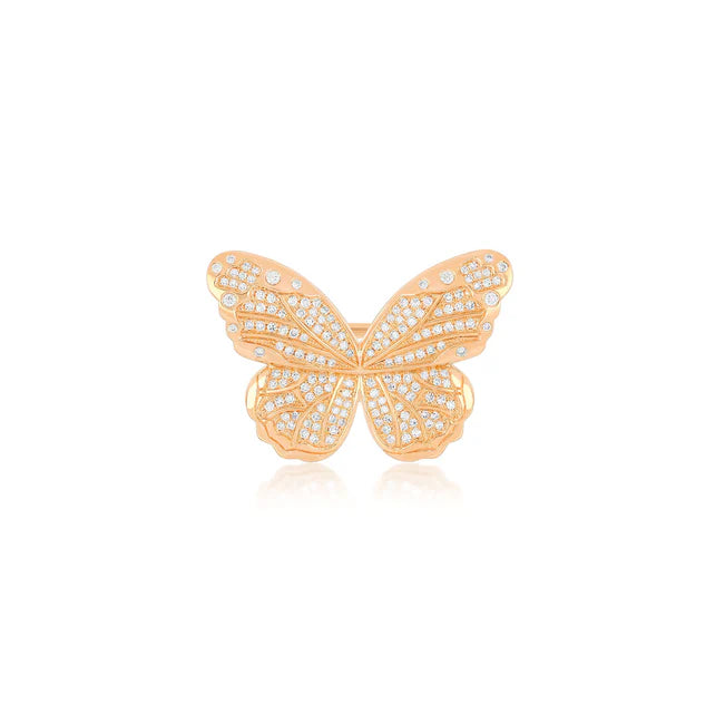 EF Collection Pavé Diamond Jumbo Butterfly Ring in rose gold on white background. 