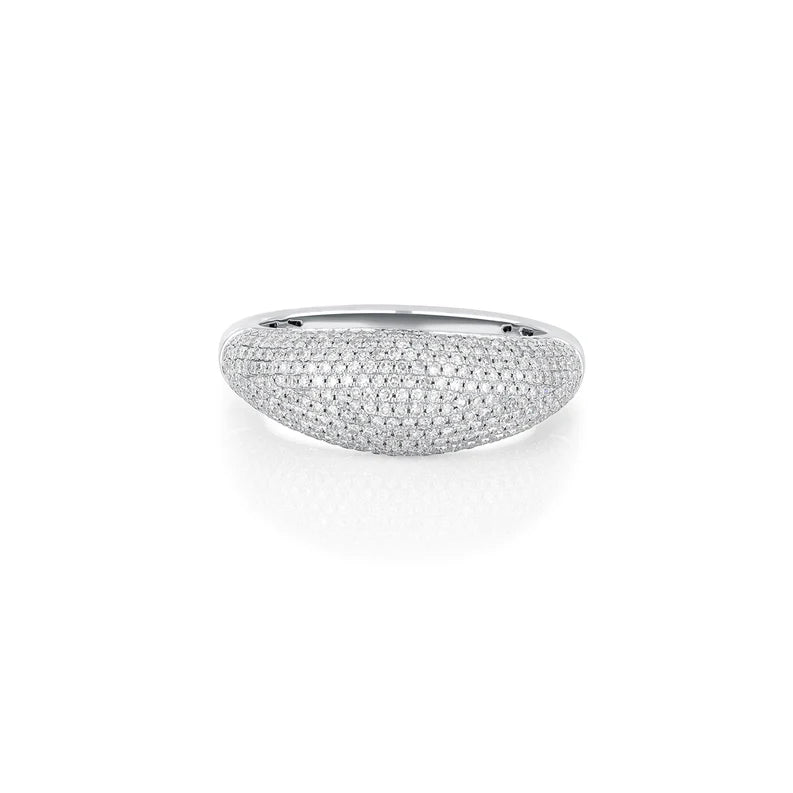 EF Collection Pavé Diamond Jumbo Dome Ring in white gold on white background. 