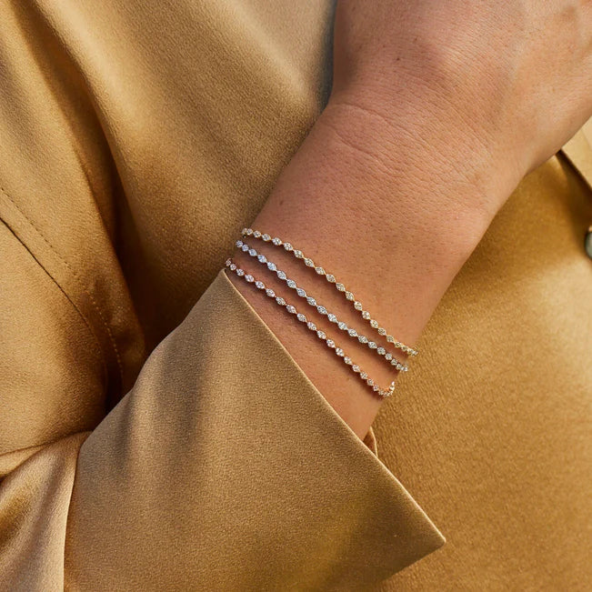 EF Collection Pavé Diamond Marquise Eternity Bracelet in yellow gold styled on models wrist 