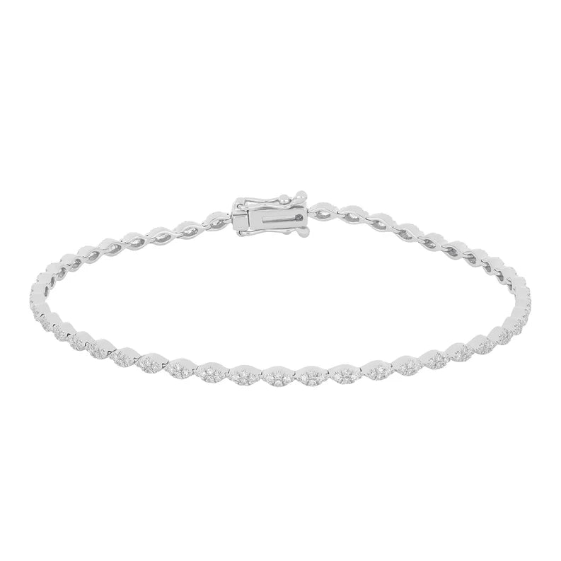 EF Collection Pavé Diamond Marquise Eternity Bracelet in white gold on white background 