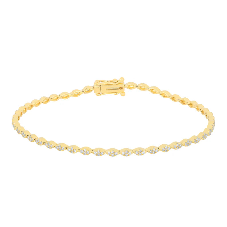 EF Collection Pavé Diamond Marquise Eternity Bracelet in yellow gold on white background 