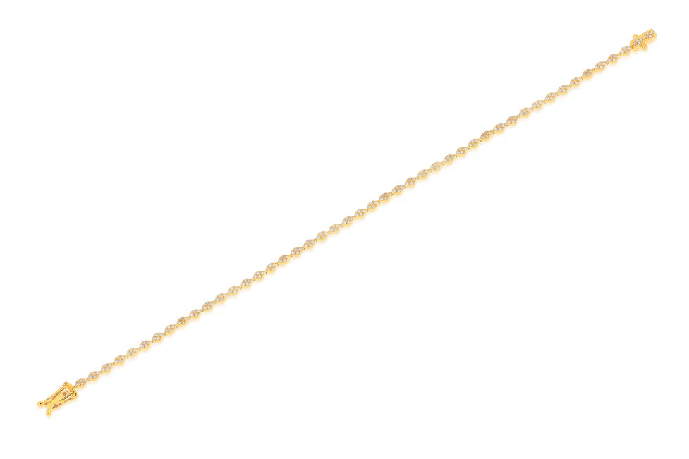 Full photo of EF Collection Pavé Diamond Marquise Eternity Bracelet in yellow gold on white background 