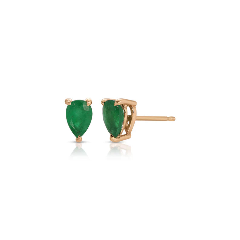 EF Collection Pear Emerald Stud Earrings in rose gold displayed on white background.