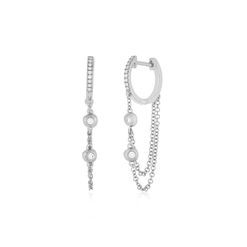 Pillow Chain Diamond Mini Huggie Earring in white gold displayed on white background 