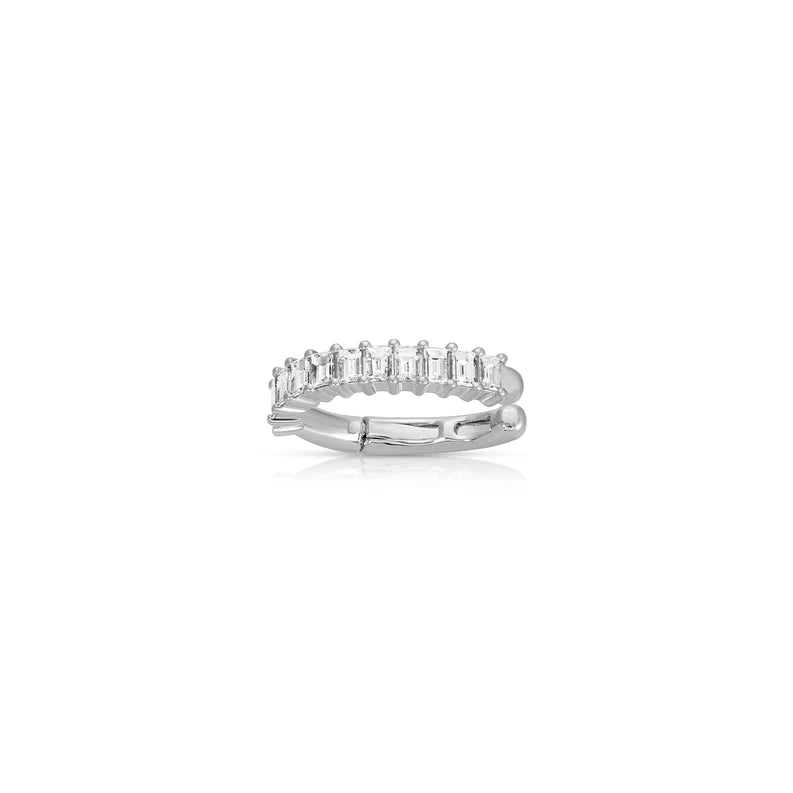 EF Collection Prong Set Diamond Baguette Ear Cuff in white gold displayed on white background. 